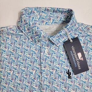 Vineyard Vines Boys Performance Polo Shirt Scottsdale Sailboat AOP Abstract Sz 7